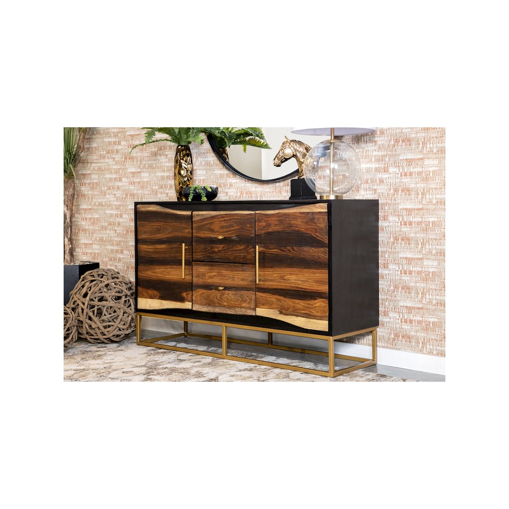 Zara 2-door 57" Wood Accent Storage Cabinet Black Walnut