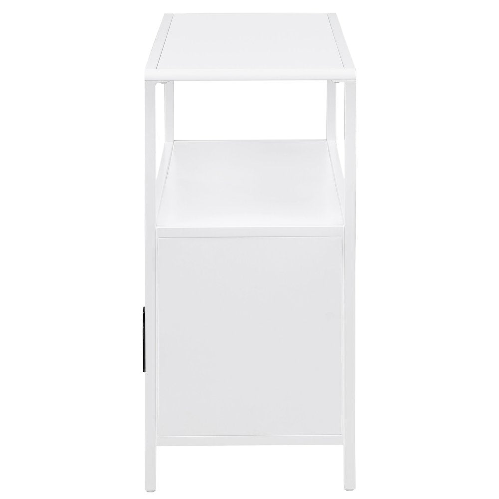 Amherst 2-door Radio Weave Cane Metal Accent Cabinet White