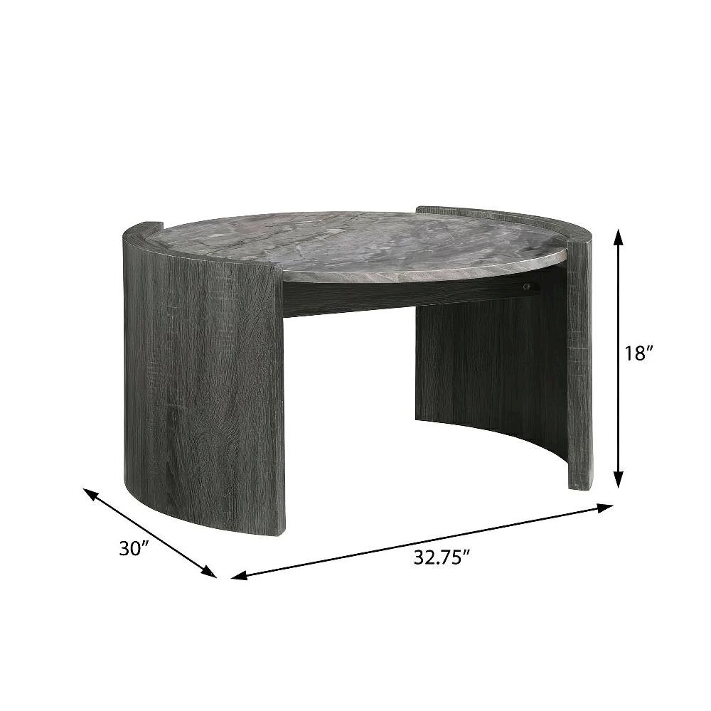 Distressed Grey 2-Piece Round Coffee and End Table Set with Contemporary Style