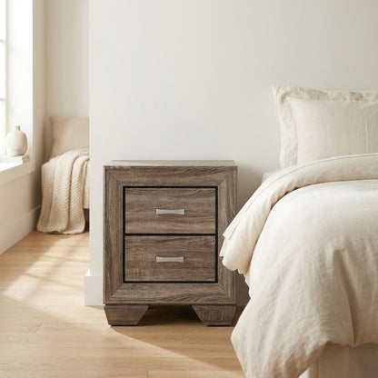 Washed Taupe Bedroom Nightstand with 2 Drawers and Chrome Finish