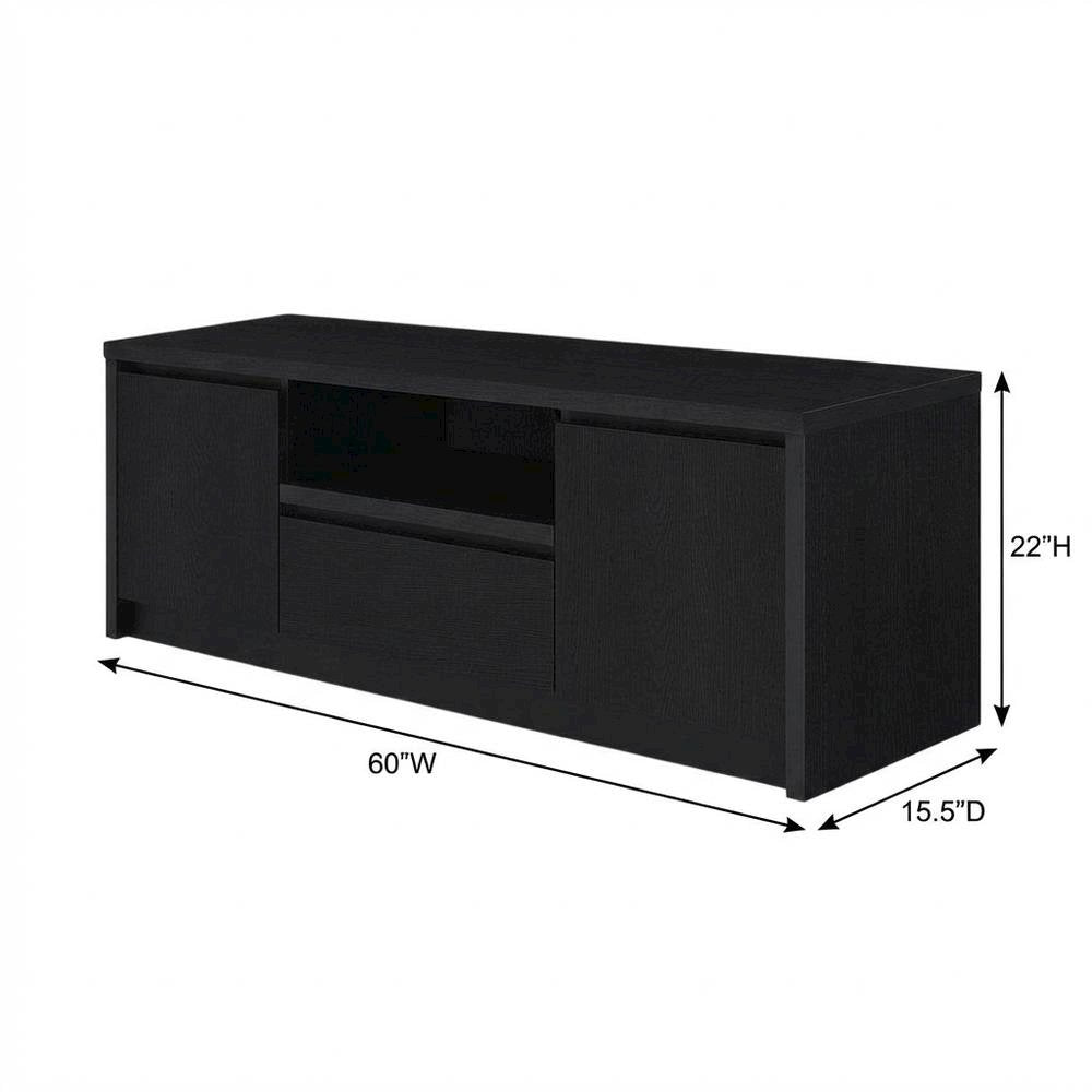 Black 2-Door TV Stand Media Console with Contemporary Style and Engineered Wood