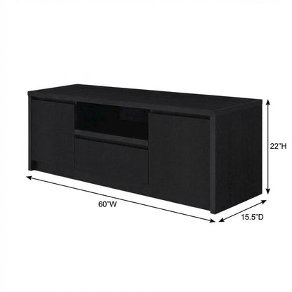 Black 2-Door TV Stand Media Console with Contemporary Style and Engineered Wood