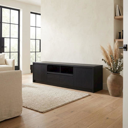Black 78-Inch TV Stand with Engineered Wood Media Console and Contemporary Style