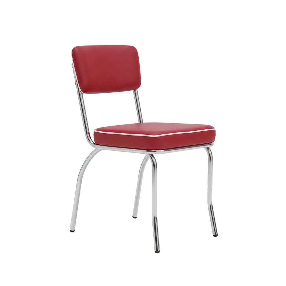 Set of 2 Upholstered Dining Chairs in Red with Chrome Legs for Dining