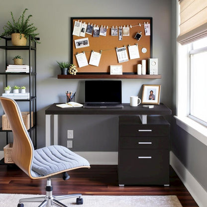 Cappuccino Finish Office Desk with Drawers, Small Writing Desk with File Drawer
