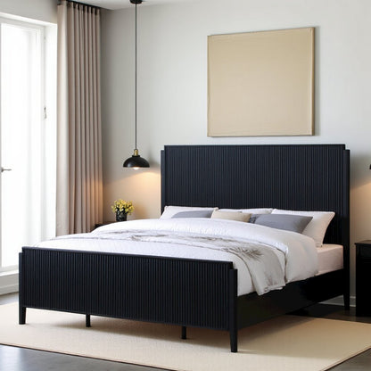 Tall Eastern King Size Bed Frame with Black Platform Base and Fluted Headboard