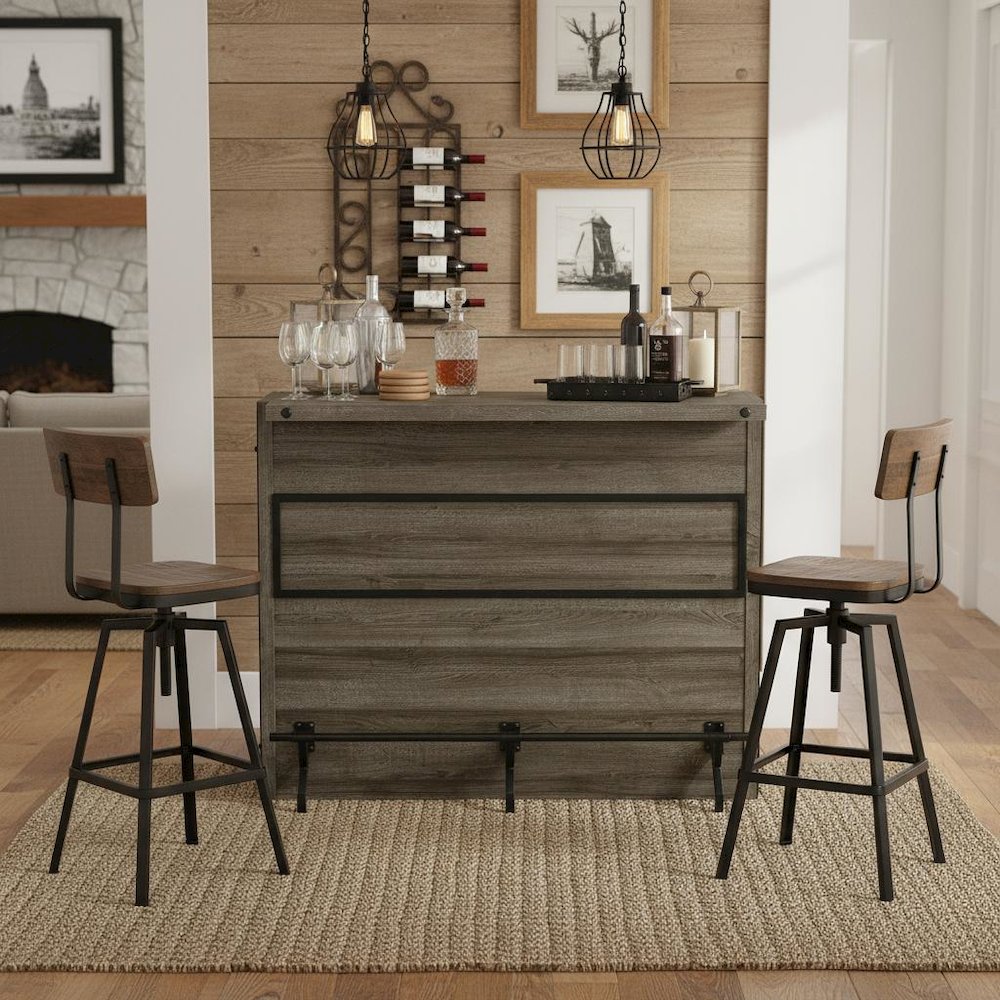 5-Shelf Composite Wood Home Bar Wine Cabinet in Aged Oak Finish with Storage