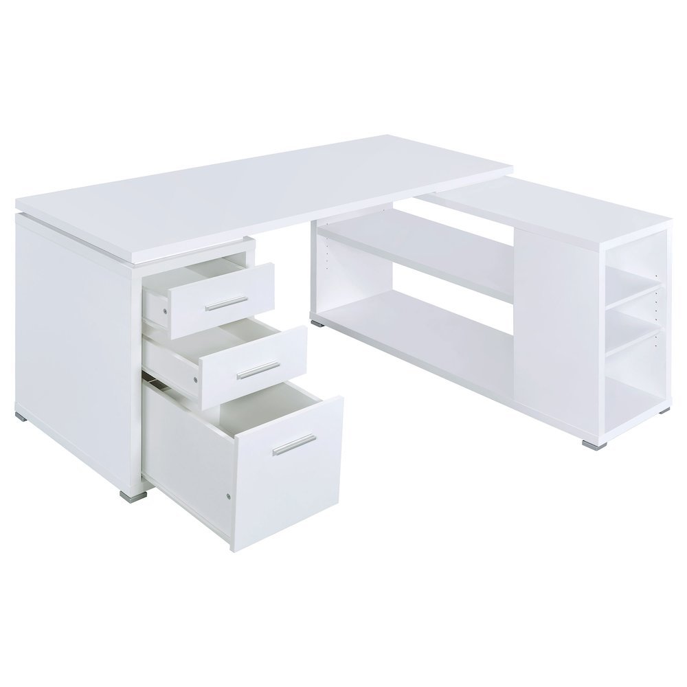 Spacious L-Shaped Office Desk – White Computer Desk with Drawers