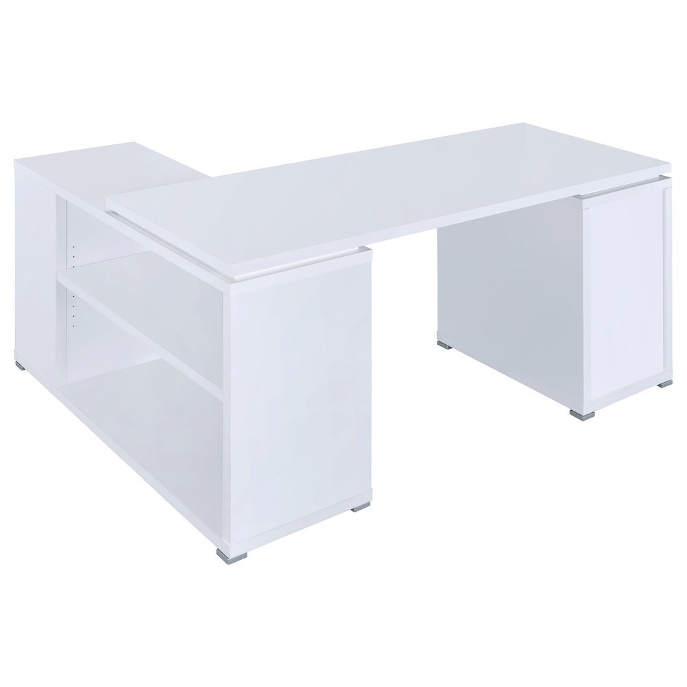 Spacious L-Shaped Office Desk – White Computer Desk with Drawers