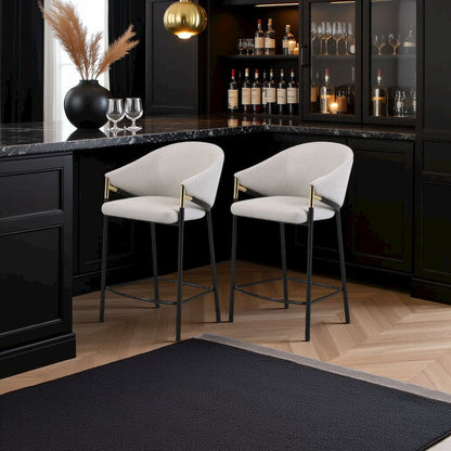 Modern Upholstered Bar Stools – Beige Counter Height Chairs, Set of 2