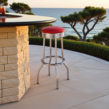 Upholstered Bar Stools with Chrome Base Set of 2 in Red and Silver