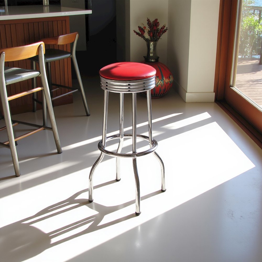 Upholstered Bar Stools with Chrome Base Set of 2 in Red and Silver