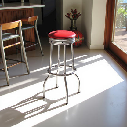 Upholstered Bar Stools with Chrome Base Set of 2 in Red and Silver