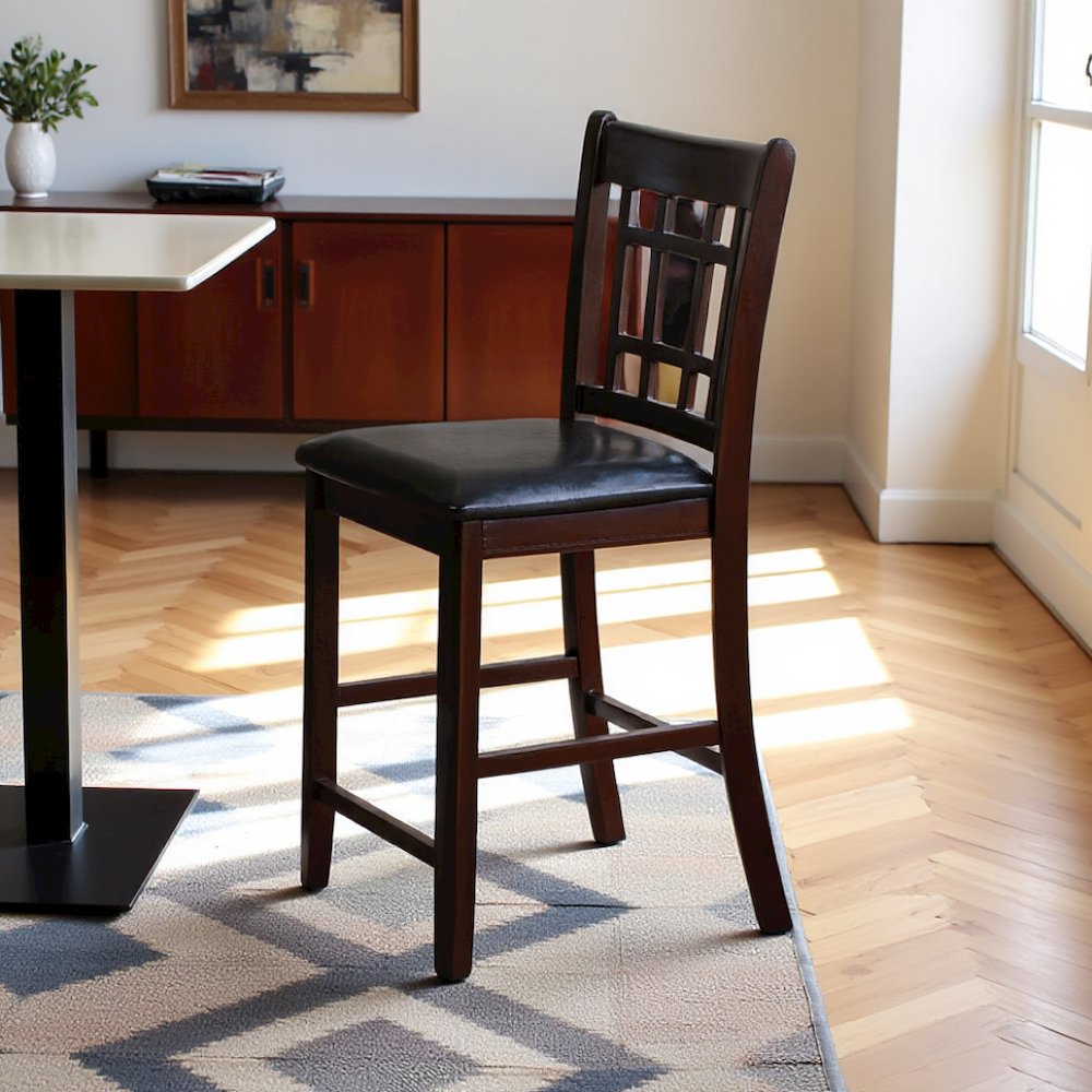 Counter Height Bar Stools Set of 2, Brown Leatherette & Wood Stools