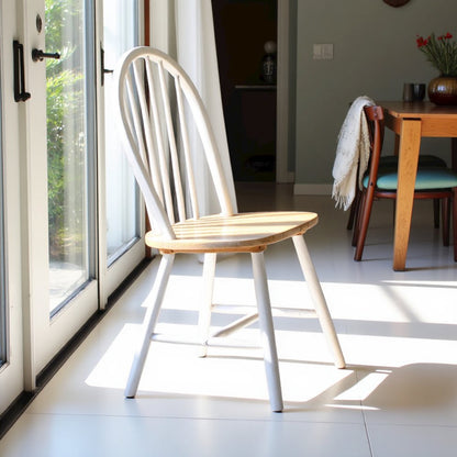 Set of 4 Wooden Dining Chairs with Natural Brown and White Finish