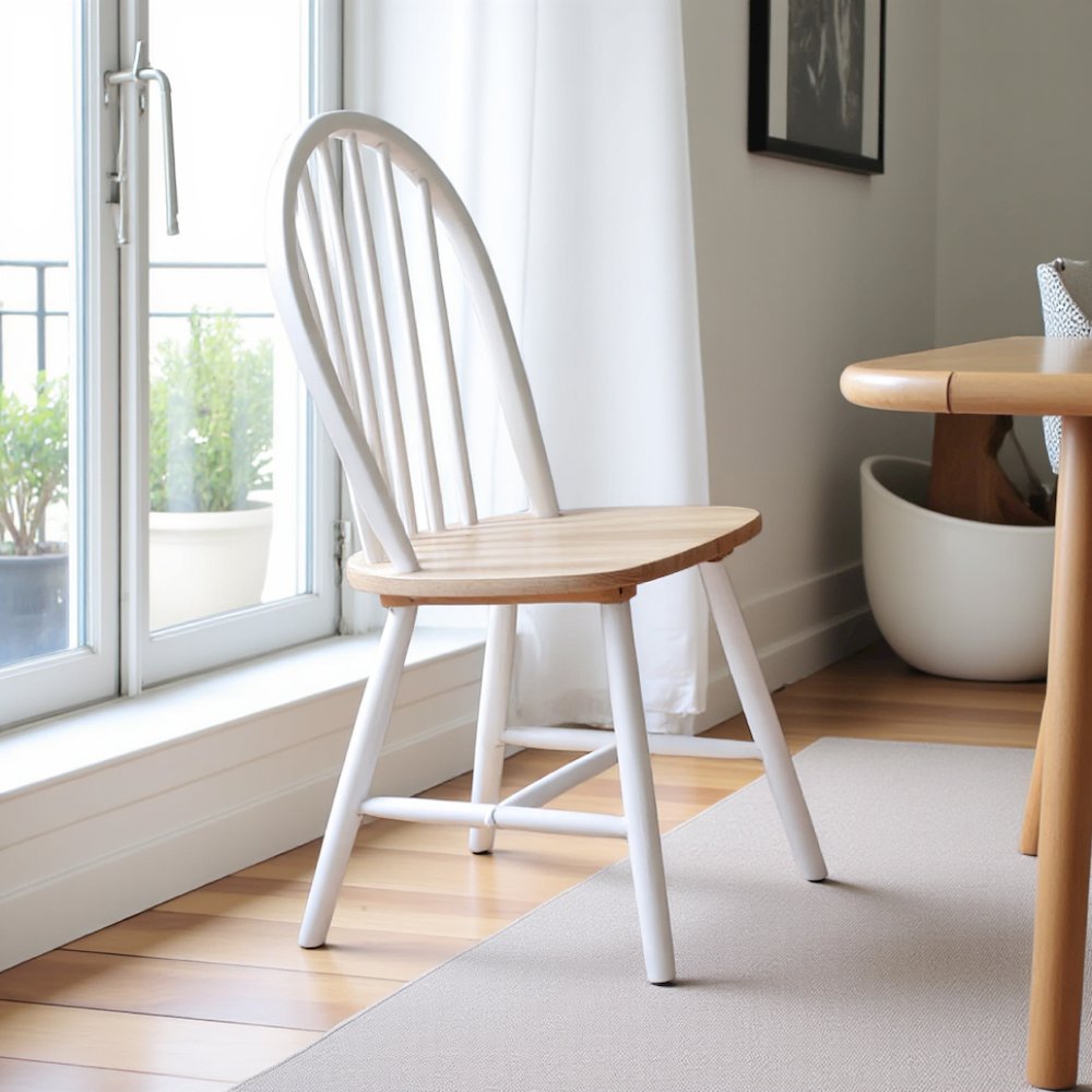 Set of 4 Wooden Dining Chairs with Natural Brown and White Finish