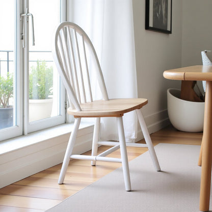 Set of 4 Wooden Dining Chairs with Natural Brown and White Finish