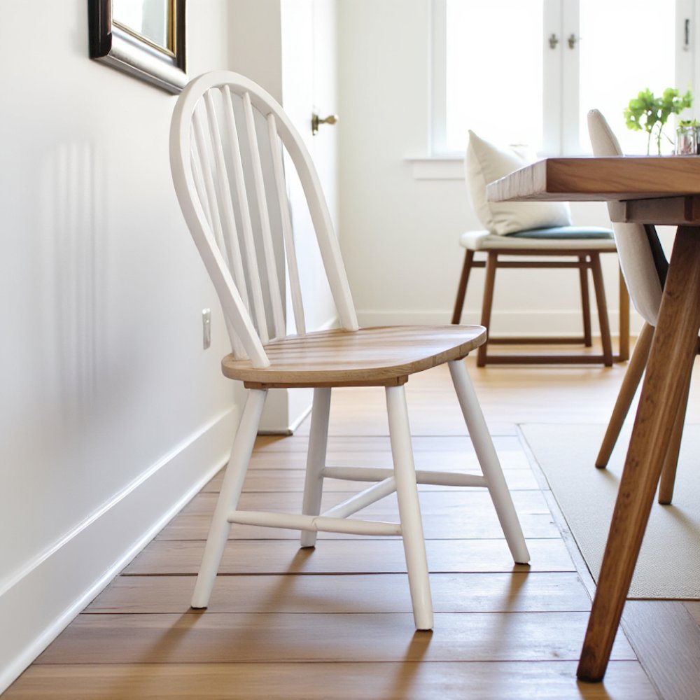 Set of 4 Wooden Dining Chairs with Natural Brown and White Finish