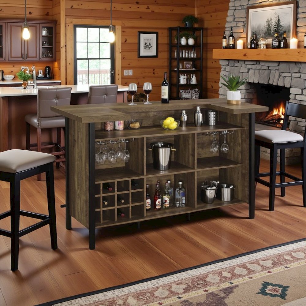 Rustic Wine Bar Cabinet – Stylish Wine Cabinet with Storage Shelves