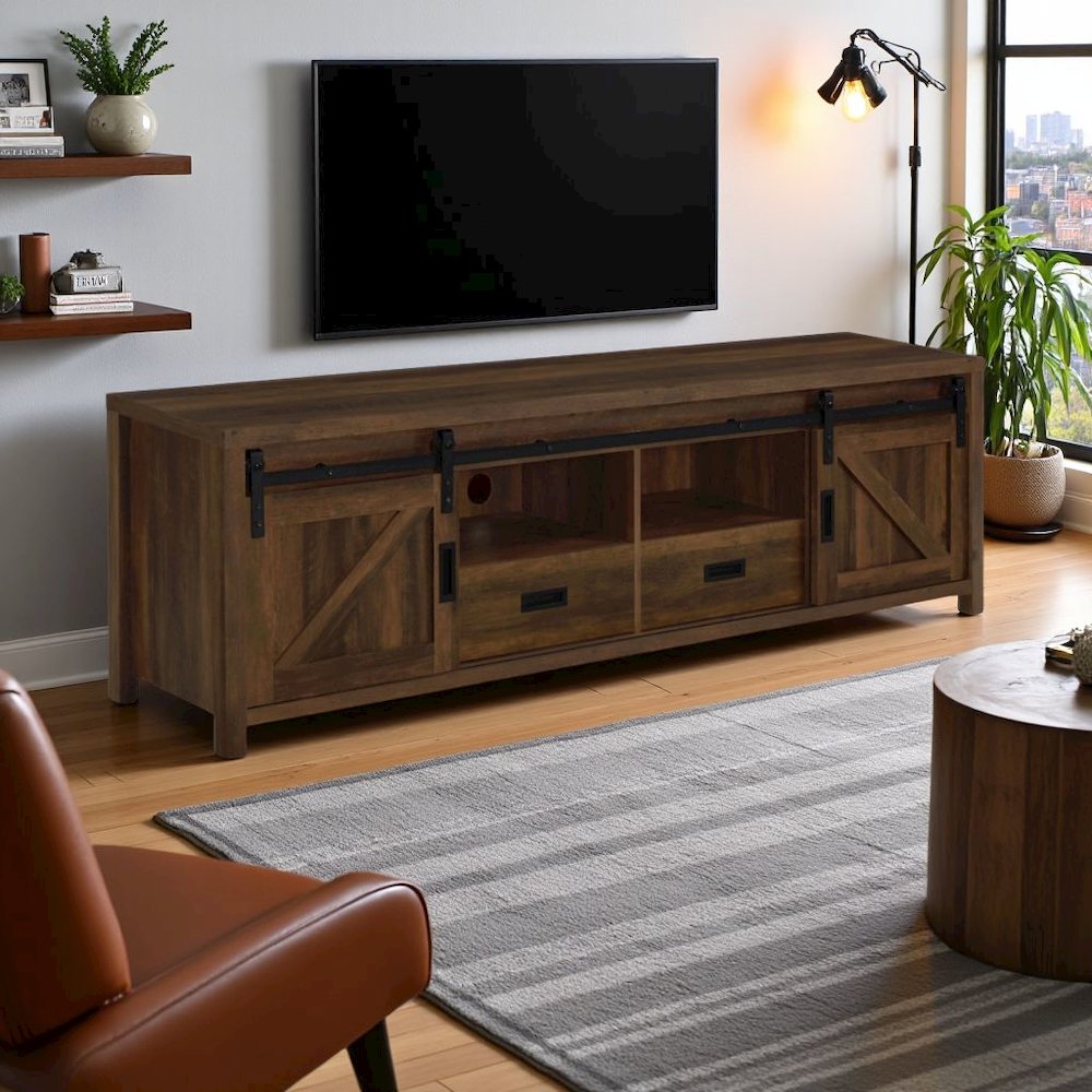 Modern 79-Inch TV Table – Long TV Stand with Sliding Doors, Green