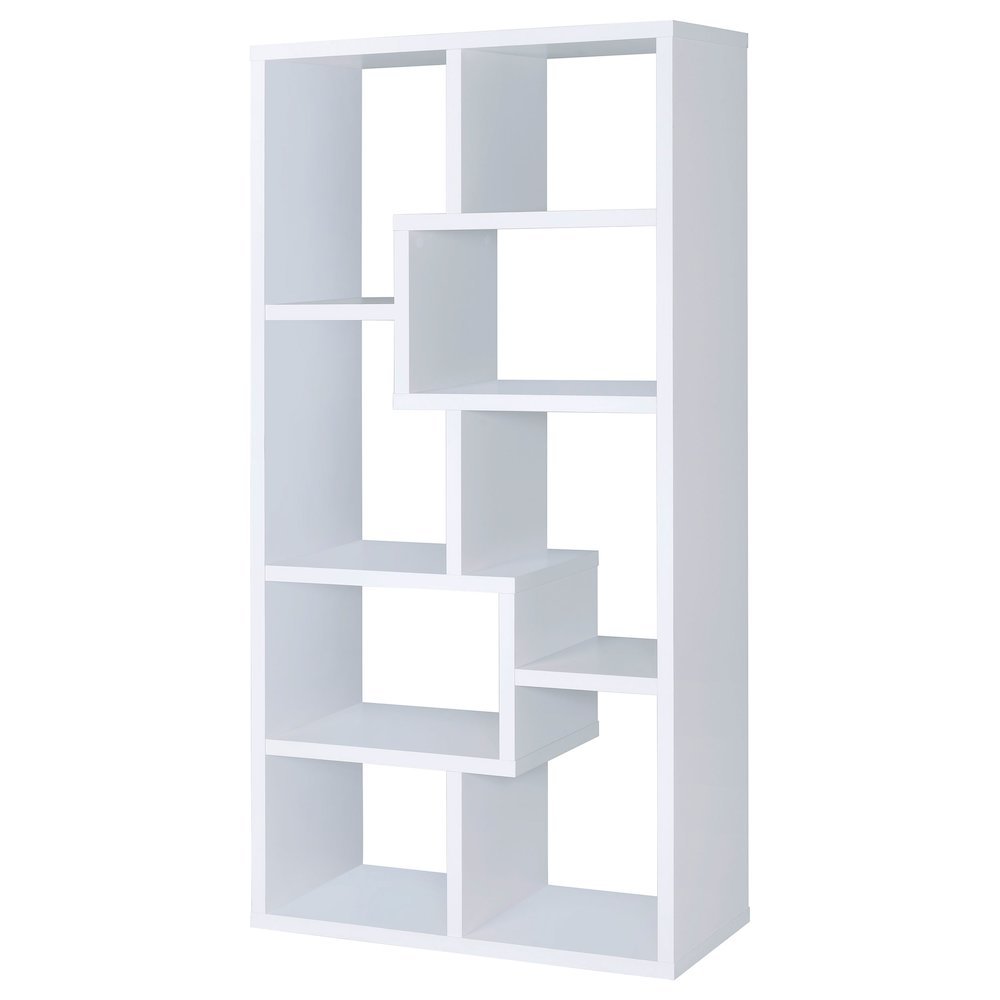 Modern Geometric Bookshelf – Stylish White 71-Inch Multi-Shelf Bookcase