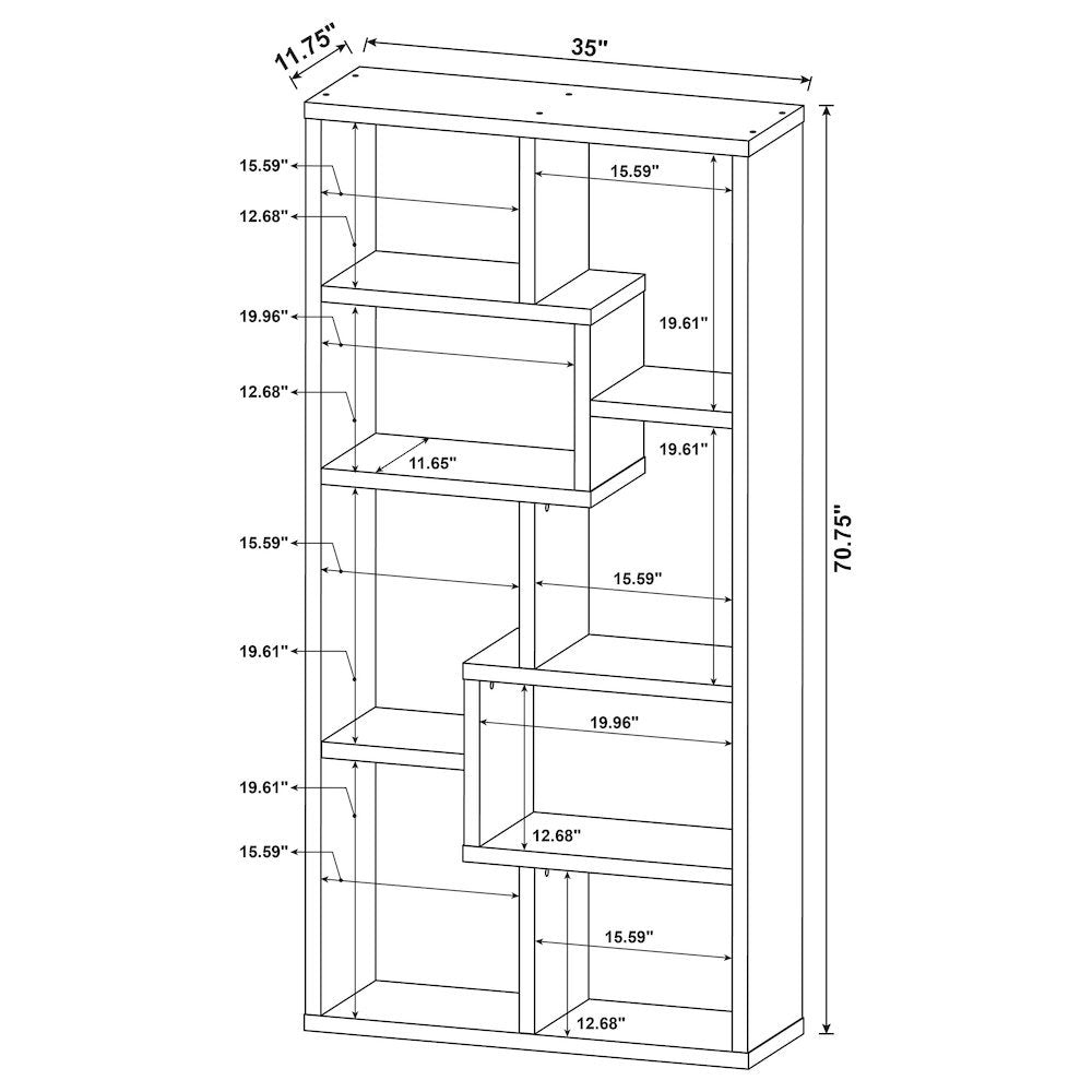 Modern Geometric Bookshelf – Gray 71-Inch Multi-Shelf Bookcase
