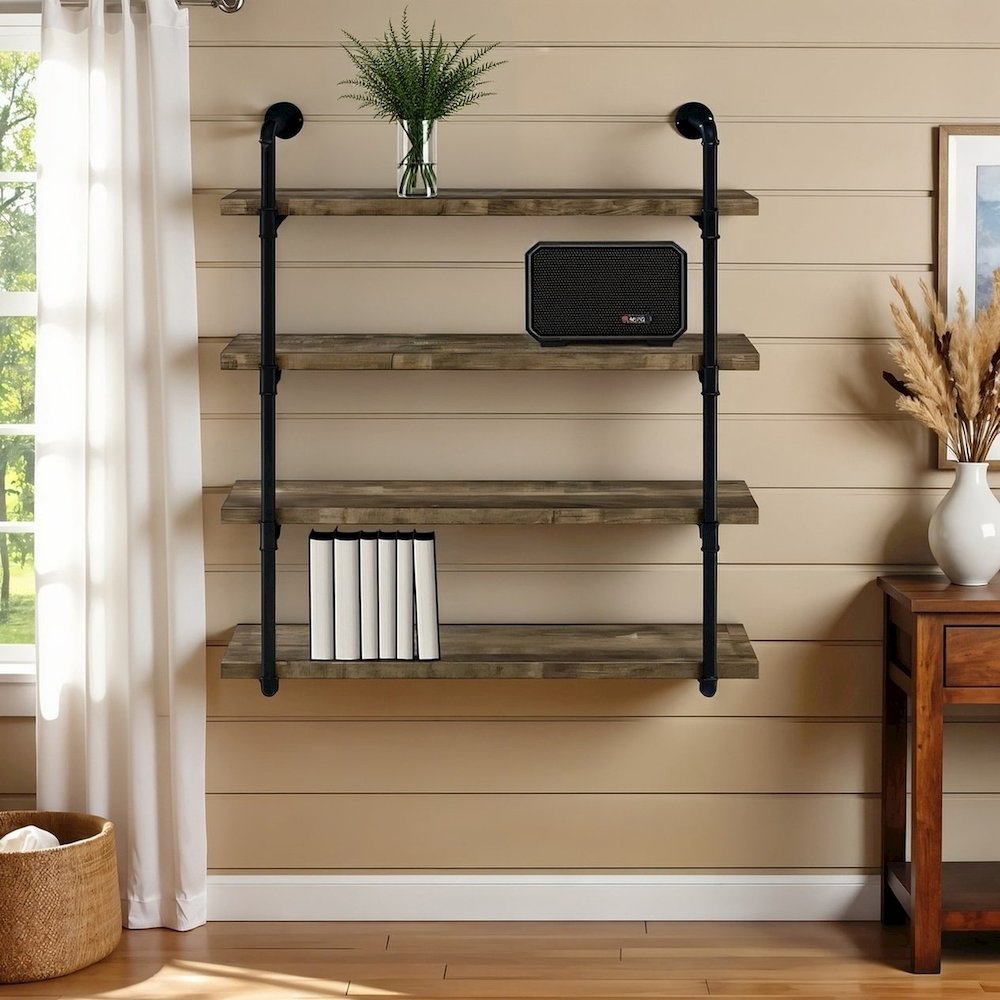 Rustic Wall Shelf – Stylish Shelves for Room Wall with Four Tiers