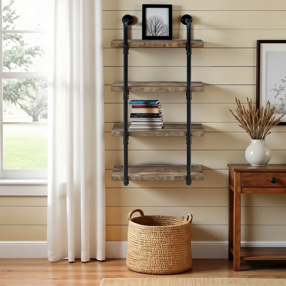 Rustic Wall Shelf – Stylish Shelves for Room Wall with Four Tiers
