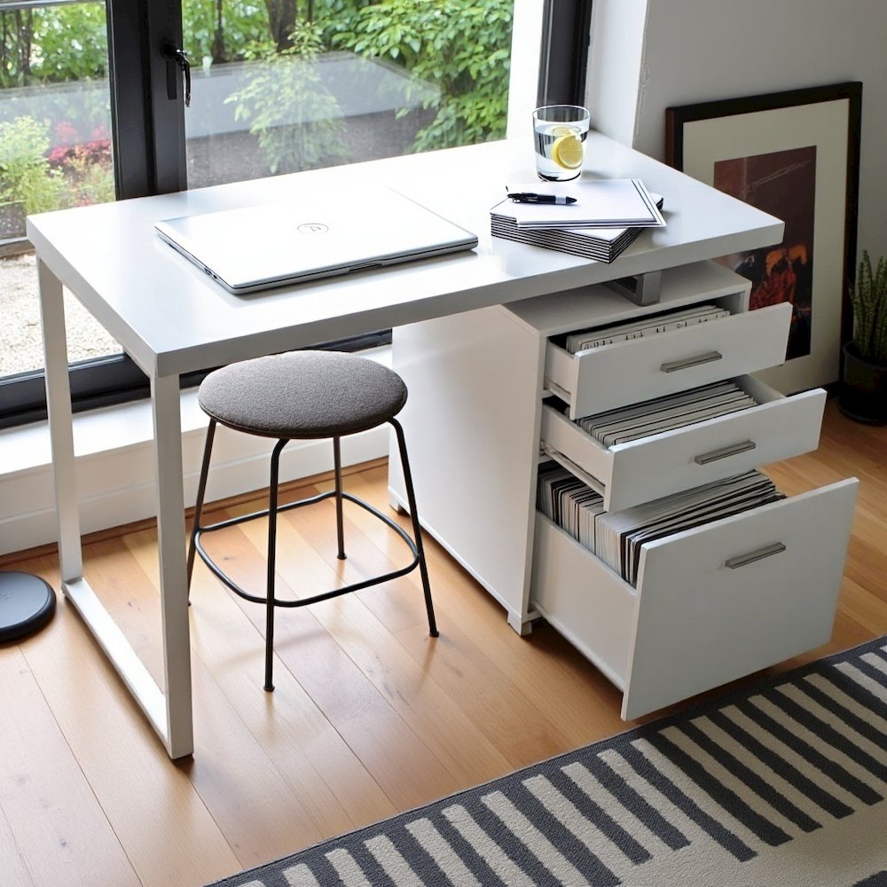 White Office Desk – Computer Desk with Drawers for Home or Workspace