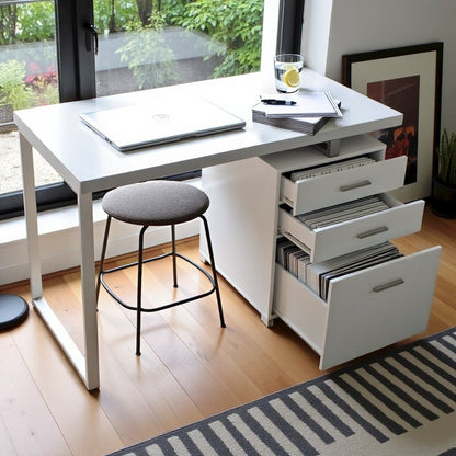 White Office Desk – Computer Desk with Drawers for Home or Workspace