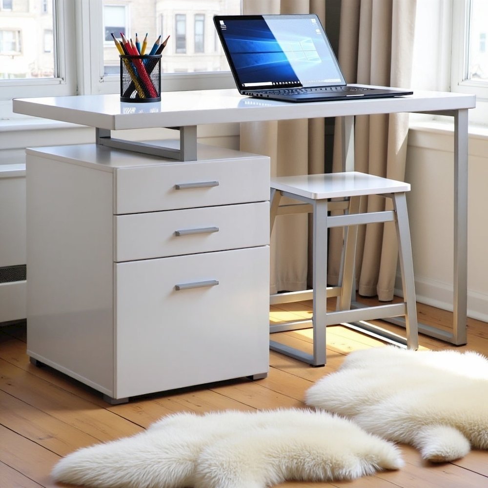 White Office Desk – Computer Desk with Drawers for Home or Workspace