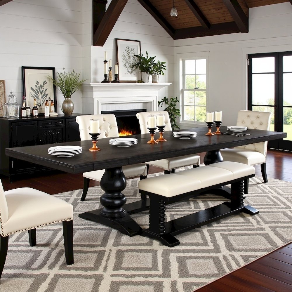 Extendable Wooden Dining Table – Elegant Long Dining Table with Leaf