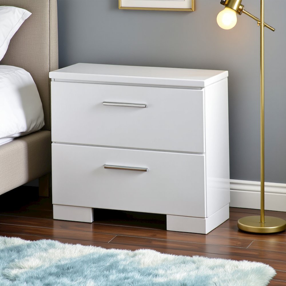 Modern 2-drawer White Nightstand with Drawers for Bedroom Storage