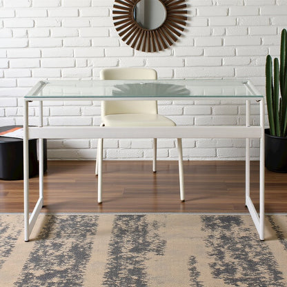 Modern Glass Top Desk with Chrome Metal Legs, Sleek Clear Glass Surface