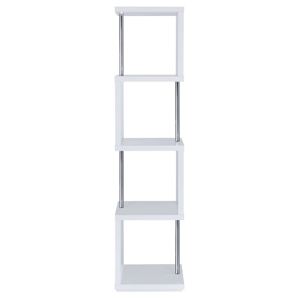 Modern Geometric Bookshelf – Sleek White Bookcase with Four Shelves