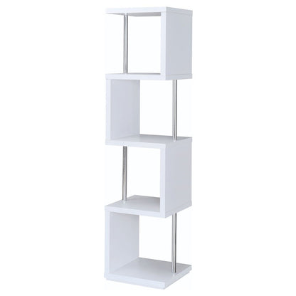 Modern Geometric Bookshelf – Sleek White Bookcase with Four Shelves