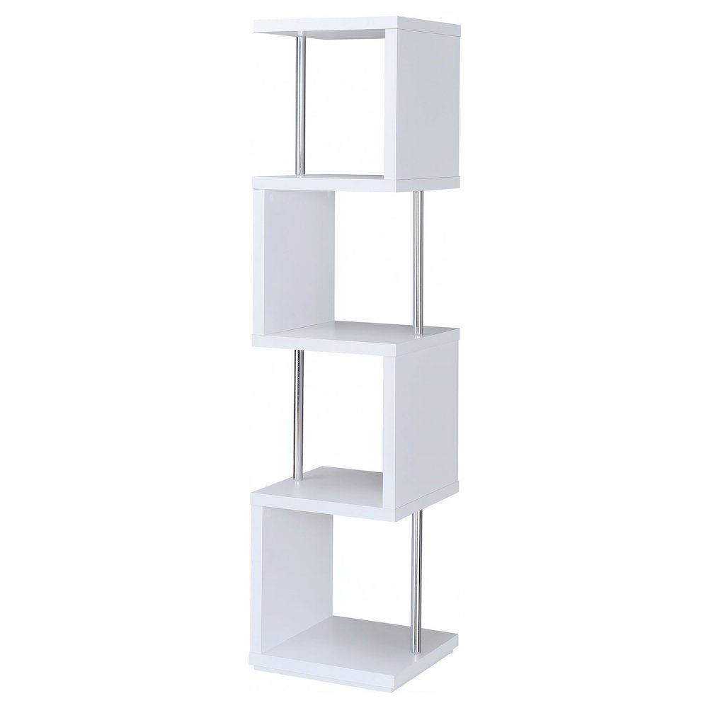 Modern Geometric Bookshelf – Sleek White Bookcase with Four Shelves
