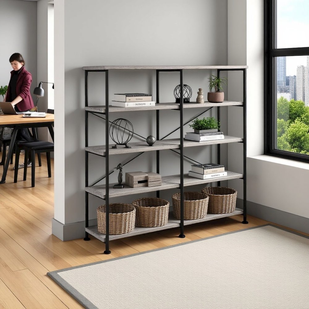 Modern Geometric Bookcase – Stylish 4-Tier Bookshelf with Open Shelves