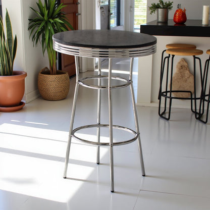 Round Bar Table with Chrome Base, Pub Table for Kitchen and Dining