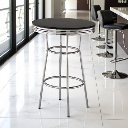 Round Bar Table with Chrome Base, Pub Table for Kitchen and Dining