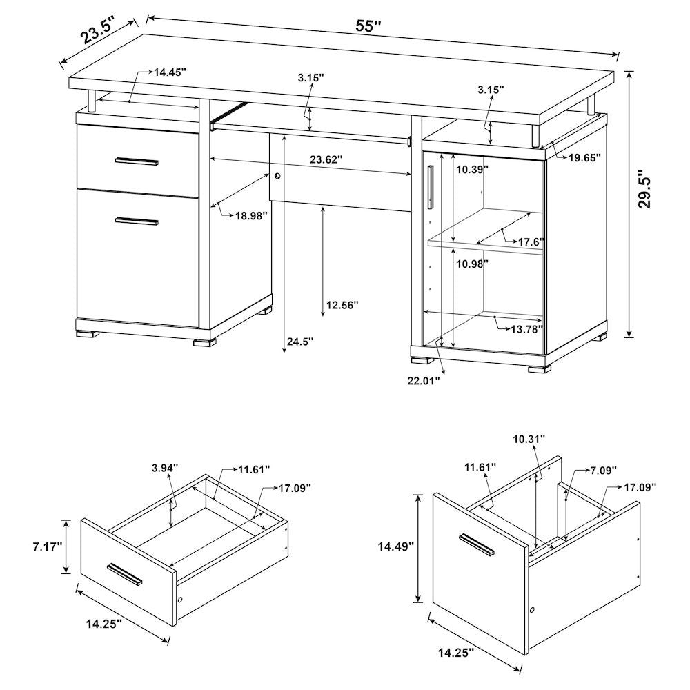 Spacious 55-Inch Office Desk with Drawers – Brown Computer Work Desk
