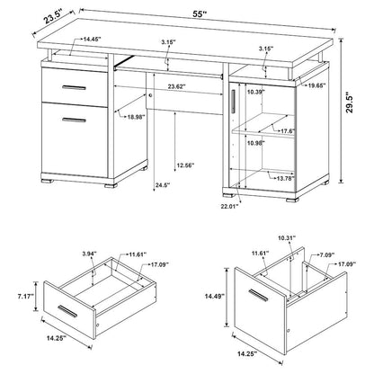 Spacious 55-Inch Office Desk with Drawers – Brown Computer Work Desk