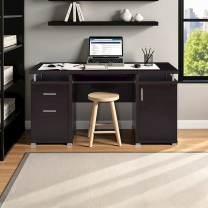 Spacious 55-Inch Office Desk with Drawers – Brown Computer Work Desk