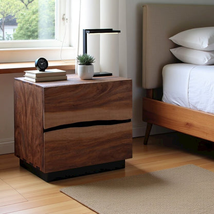 Farmhouse Walnut Nightstand – Dark Wood Nightstand with Two Drawers