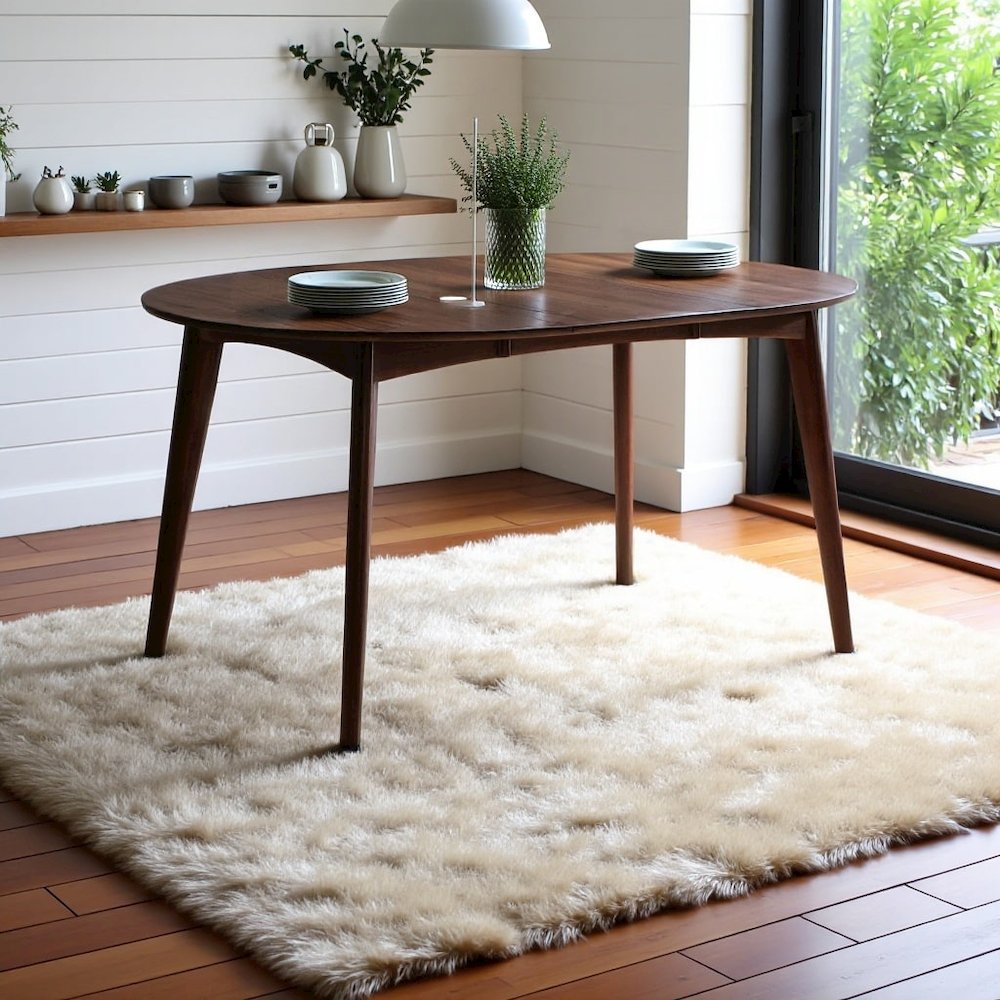 Elegant Oval Dining Table – Walnut Mid-Century Table with Extension Leaf
