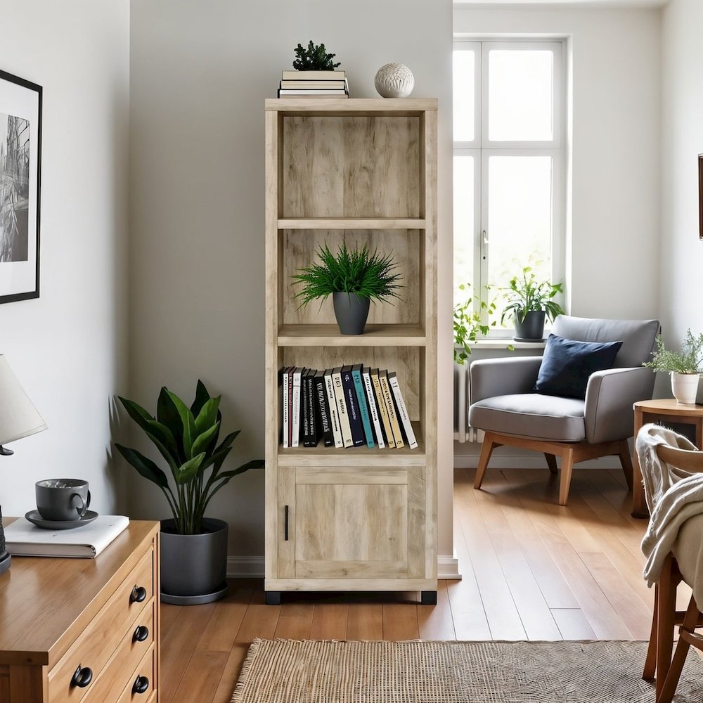 Tall Bookcase – Narrow Bookshelf with Storage for Home Organization