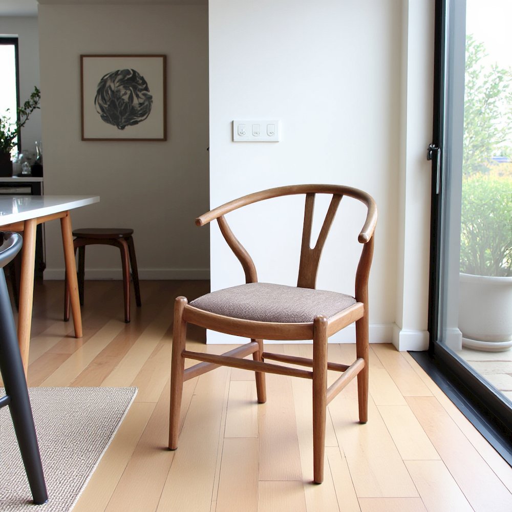 Wooden Dining Side Chairs Set of 2 in Walnut, Fabric & Foam Upholstered