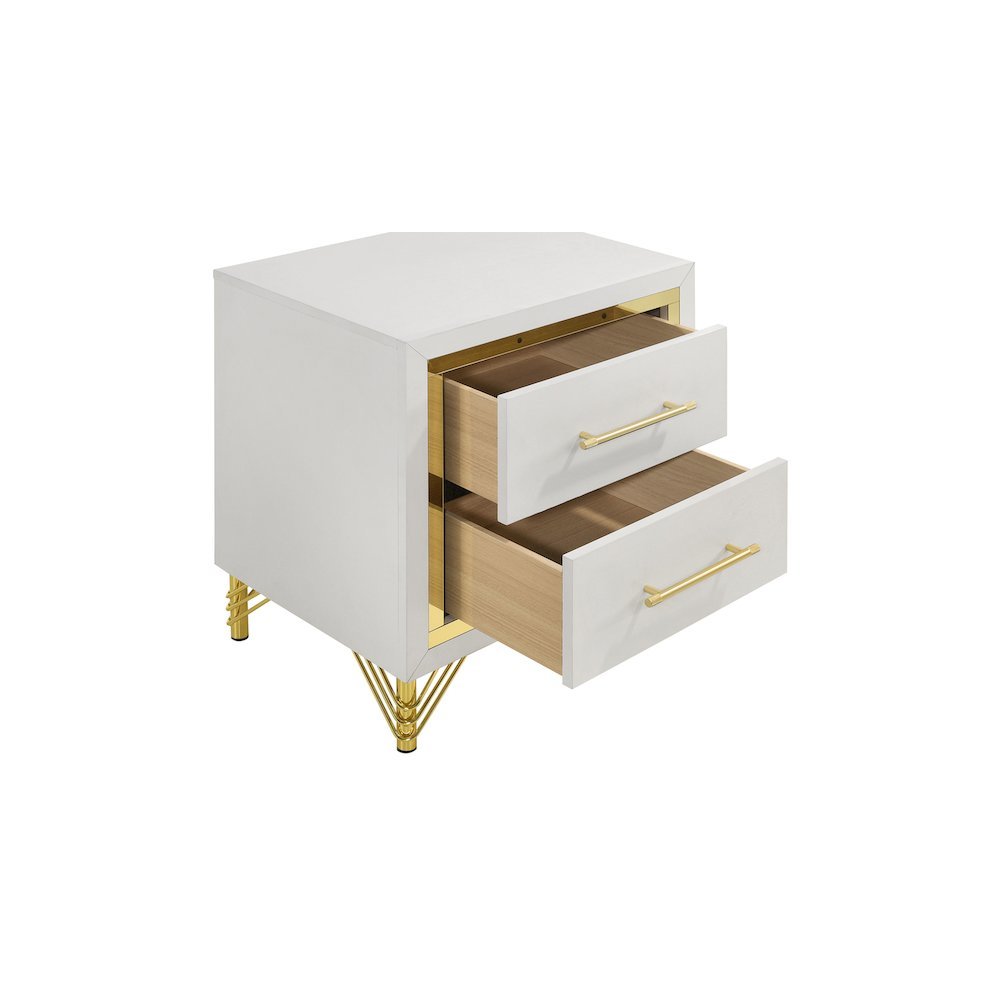 White and Gold Nightstand – Elegant 2 Drawer Nightstand for Bedroom