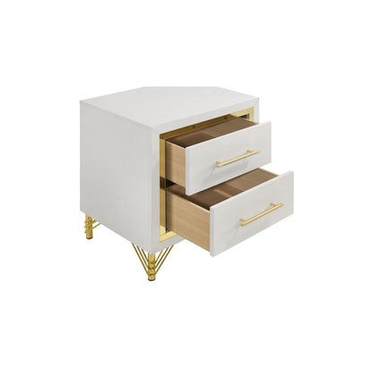 White and Gold Nightstand – Elegant 2 Drawer Nightstand for Bedroom