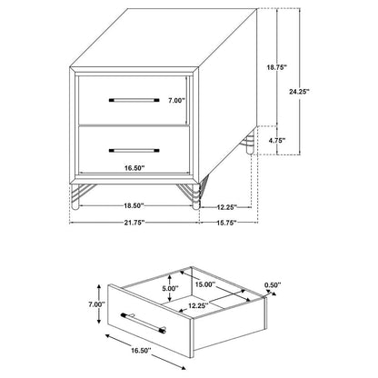 White and Gold Nightstand – Elegant 2 Drawer Nightstand for Bedroom
